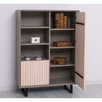 Bufet 2 usi, Finisaj Gri Mineral, Lemn Masiv Brad, Colectia Rustic