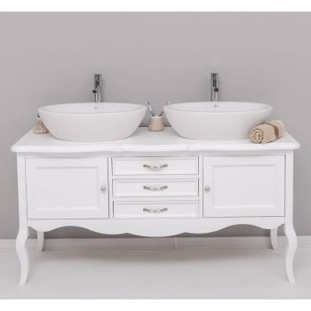 Mobilier de baie cu picioare curbate, doua usi si trei sertare