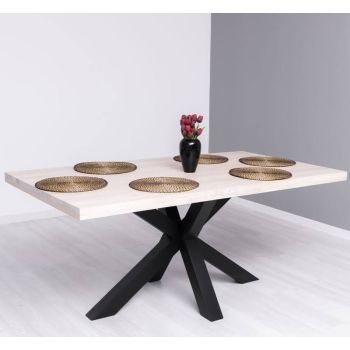 Masa dining cu picior central in X, blat stejar
