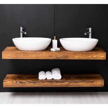 Suport pentru lavoare duble din brad cu set de fixare in perete