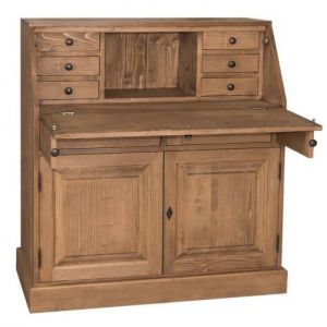 Mobilier birou cu blat masa incorporat, 2 usi si 2 sertare, BAS, Lemn Masiv, Blat Finisaj ceara, Corp Finisaj ceara, 106x49x109cm