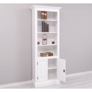 Biblioteca cu 2 usi, Alb Pur, Periat, Vopsit vintage, 78x39x210cm