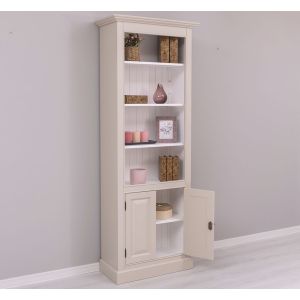 Biblioteca cu 2 usi, Alb Pur, Periat, Vopsit vintage, 78x39x210cm