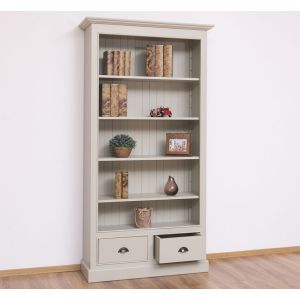 Biblioteca cu 2 sertare, Gri Slate Închis, Lemn masiv, Finisaj ceara, 109x39x210cm