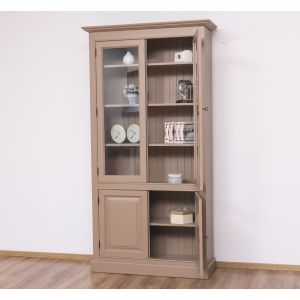 Vitrina cu 2 usi + 2 usi sticla, Negru Grafit, Finisaj ceara, 109x39x210cm