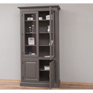 Vitrina cu 2 usi + 2 usi sticla, Negru Grafit, Finisaj ceara, 109x39x210cm