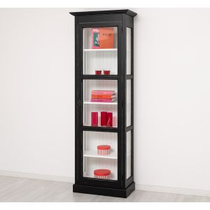 Vitrina cu 1 usa sticla, Negru Mat, Lemn masiv, vopsit, 75x41x220cm