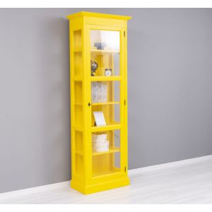 Vitrina cu 1 usa sticla, Galben Solar, Lemn masiv, vopsit, 75x41x220cm