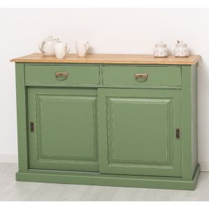 Comoda 2 usi glisante, Finisaj Nuc Mediu, Lemn Masiv Brad, Colectia Rustic