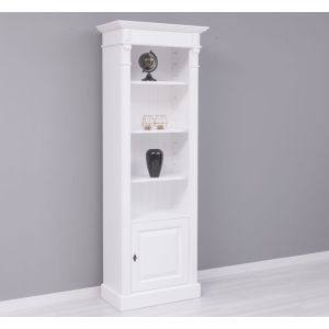 Biblioteca ingusta cu 1 usa, Alb Pur, Colectia Directoire, Lemn masiv, vopsit, 70x39x197cm