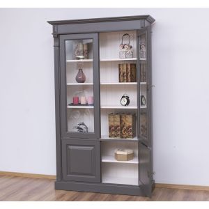 Vitrina cu 2 usi + 2 usi, Gri Argintiu, Lemn Masiv, Blat Vopsit, Corp Vopsit, 119x39x197cm