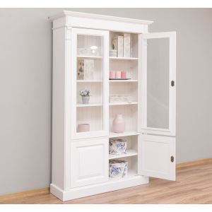 Vitrina cu 2 usi + 2 usi, Gri Mineral, Lemn Masiv, Blat Vopsit, Corp Vopsit, 119x39x197cm