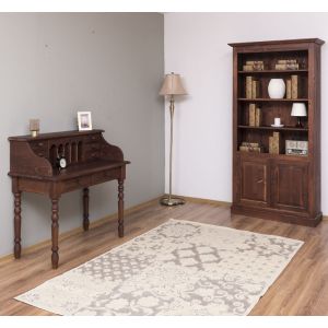 Set mobilier birou - Birou Bonheur du Jour, Biblioteca 2 usi, Finisaj Maro Ciocolata, Lemn Masiv