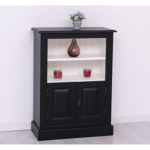Biblioteca mica cu 2 usi, 1 polita, Negru Mat, Finisaj ceara, 76x35x102cm