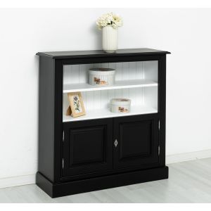 Biblioteca medie cu 2 usi, 1 polita, Negru Mat, 2 Straturi de culori Antichizat, 102x35x102cm
