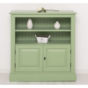 Biblioteca medie cu 2 usi, 1 polita, Verde Măsliniu, 2 Straturi de culori Antichizat, 102x35x102cm