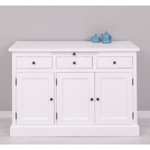 Comoda bucatarie 3 usi 3 sertare, Finisaj Alb Pur, Lemn Masiv Brad, Colectia Rustic