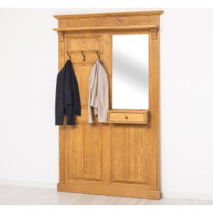Cuier cu oglinda, Finisaj Nuc Mediu, Lemn Masiv Brad, Colectia Rustic