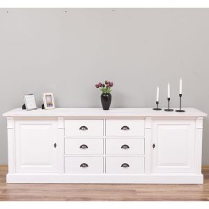 Bufet Bucatarie cu 2 usi, 6 sertare, Alb Pur, Lemn masiv, Alb 219x51x78cm