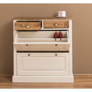 Comoda 4 sertare, Finisaj Gri inchis, Lemn Masiv Brad, Colectia Rustic