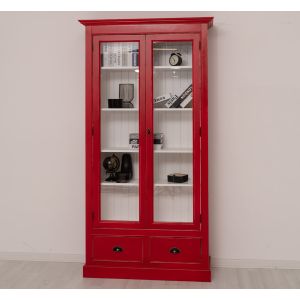 Vitrina cu 2 usi mari, 2 sertare, Alb Pur, Antichizat, 109x39x210cm