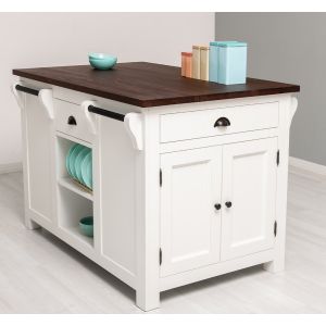 Insula bucatarie dublu fata, Finisaj Alb Vintage, Lemn Masiv Brad, Colectia Rustic