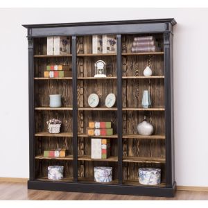 Biblioteca tripla, Negru Mat, Lemn masiv, Antichizat, 180x39x197cm