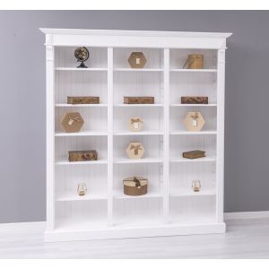 Biblioteca tripla, Alb Pur, Lemn masiv, Antichizat, 180x39x197cm
