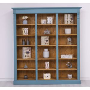 Biblioteca tripla, Nuc Mediu, Lemn masiv, Antichizat, 180x39x197cm