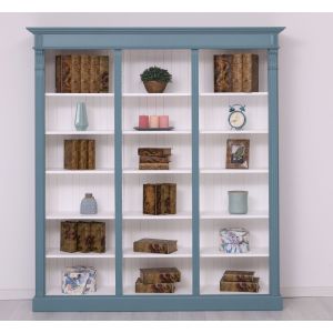 Biblioteca tripla, Alb Pur, Lemn masiv, Antichizat, 180x39x197cm