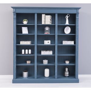 Biblioteca tripla, Gri Albastru Închis, Lemn masiv, Antichizat, 180x39x197cm