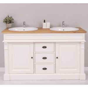 Mobilier baie 2 chiuvete fara lavoare, Finisaj Alb Vintage, Lemn Masiv Brad, Colectia Rustic