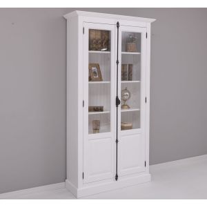 Vitrina cu 2 usi, Alb Pur, Lemn masiv, 2 Straturi de culori Antichizat, 110x40x210cm