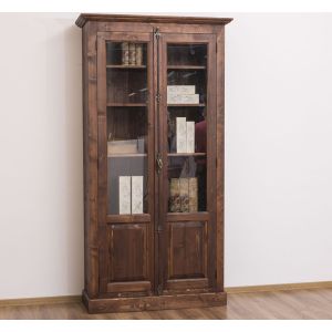Vitrina cu 2 usi, Natur, Lemn masiv, 2 Straturi de culori Antichizat, 110x40x210cm