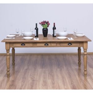 Masa sufragerie 180x90cm, Finisaj Stejar Maro inchis, Lemn Masiv Brad, Colectia Rustic