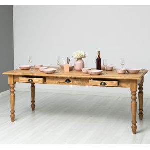 Masa sufragerie 210x90cm, Finisaj Stejar Maro inchis, Lemn Masiv Brad, Colectia Rustic