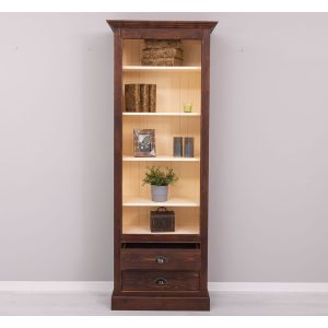Biblioteca cu 2 sertare, Crem Vanilie, Lemn masiv, 2 Straturi de culori Antichizat, 78x39x210cm