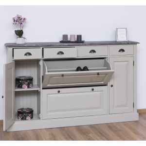 Comoda hol 2 usi 6 sertare, Finisaj Gri Slate, Lemn Masiv Brad, Colectia Rustic
