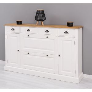 Comoda hol 2 usi 6 sertare, Finisaj Nuc Mediu, Lemn Masiv Brad, Colectia Rustic