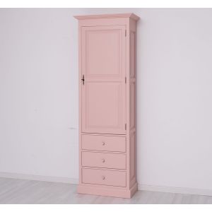 Dulap cu 1 usa mare, 3 sertare, Roz Pudrat, vopsit, 75x40.5x220cm