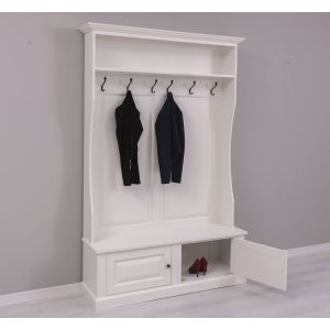 Cuier hol mare + 2 usi, Finisaj Alb Vintage, Lemn Masiv Brad, Colectia Rustic