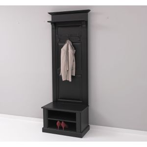 Cuier hol cu 2 rafturi deschise, Finisaj Negru Mat, Lemn Masiv Brad, Colectia Rustic