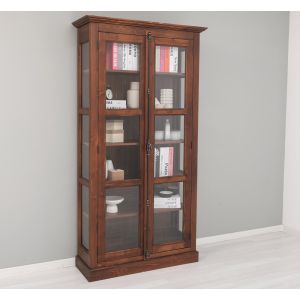 Vitrina sticla, 2 usi cu tija, Natur, Antichizat, 109x40x210cm