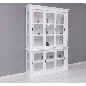 Dulap 3 usi glisante sticla, Finisaj Alb Pur, Lemn Masiv Brad, Colectia Rustic