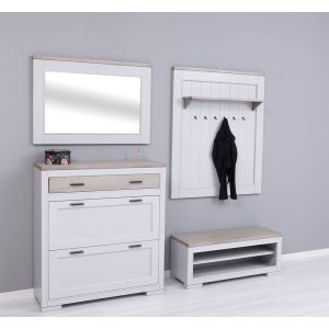 Set mobilier hol/living, Finisaj Gri Deschis Perlat, Lemn Masiv Brad, Colectia Rustic