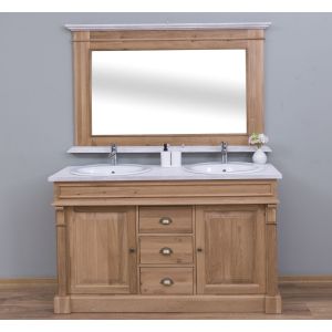 Set mobilier baie - Mobilier baie 2 chiuvete fara lavoare, Oglinda cu rama mare, Finisaj Stejar Miere, Lemn Masiv