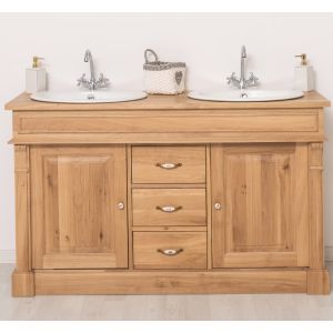 Mobilier baie 2 chiuvete fara lavoare, Finisaj Stejar Miere, Lemn Masiv Brad, Colectia Rustic