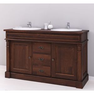 Mobilier baie 2 chiuvete fara lavoare, Finisaj Maro Ciocolata, Lemn Masiv Brad, Colectia Rustic