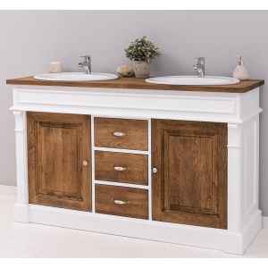 Mobilier baie 2 chiuvete fara lavoare, Finisaj Alb Pur, Lemn Masiv Brad, Colectia Rustic