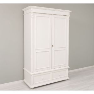 Dulap 2 usi 2 sertare, Finisaj Alb Vintage, Lemn Masiv Brad, Colectia Rustic
